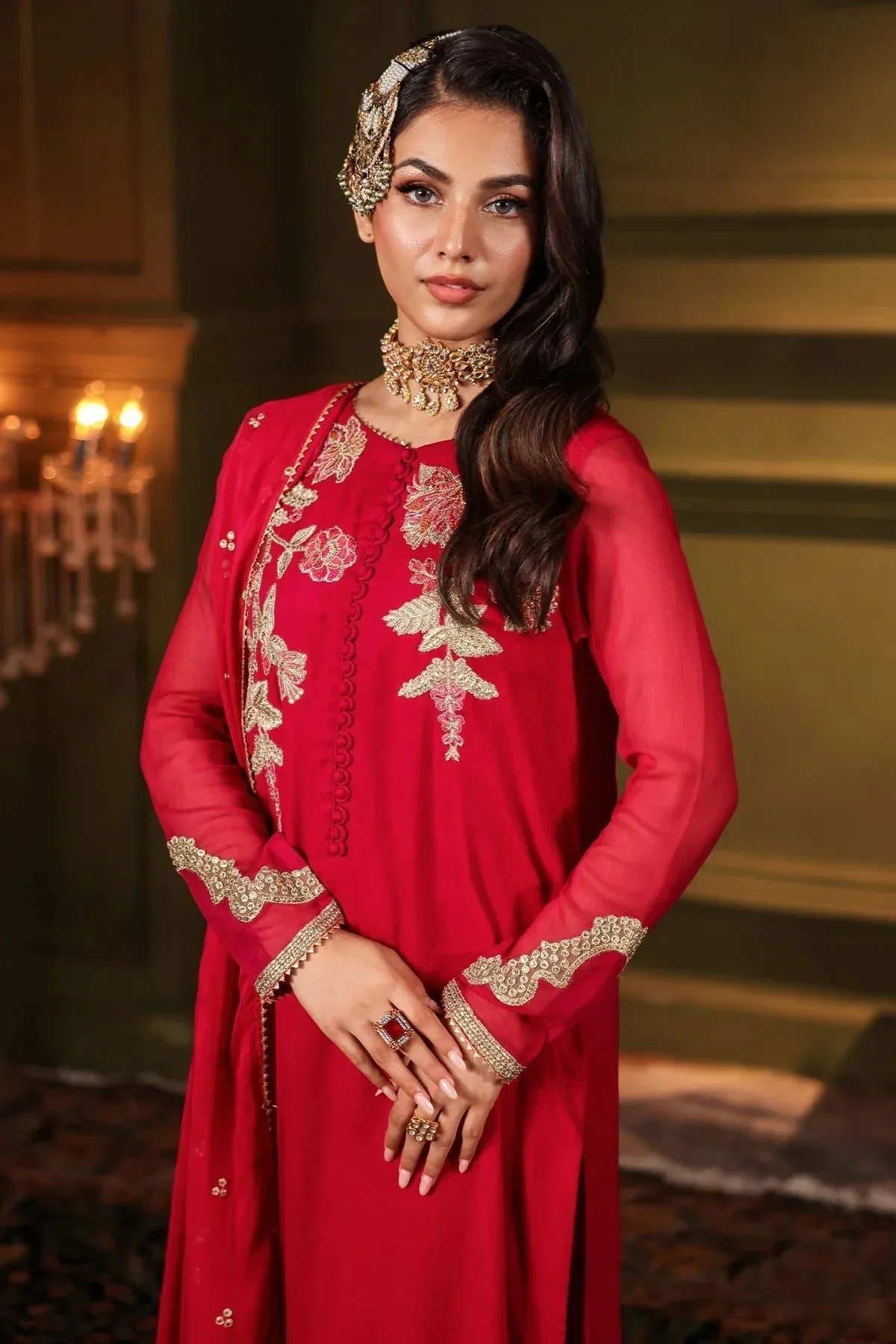 Charizma Festive Pret Red Raw Silk – view 3 – Poshaq