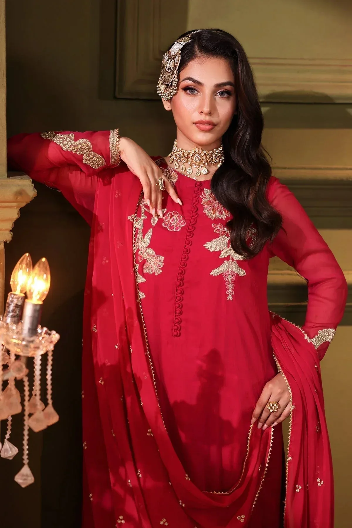 Charizma Festive Pret Red Raw Silk – view 5 – Poshaq