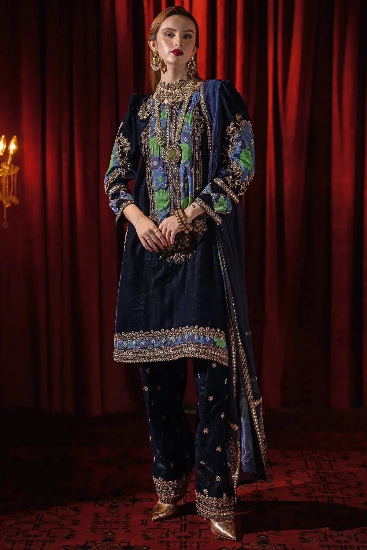 Charizma Signora Velvet Navy Blue Chiffon – view 1 – Poshaq