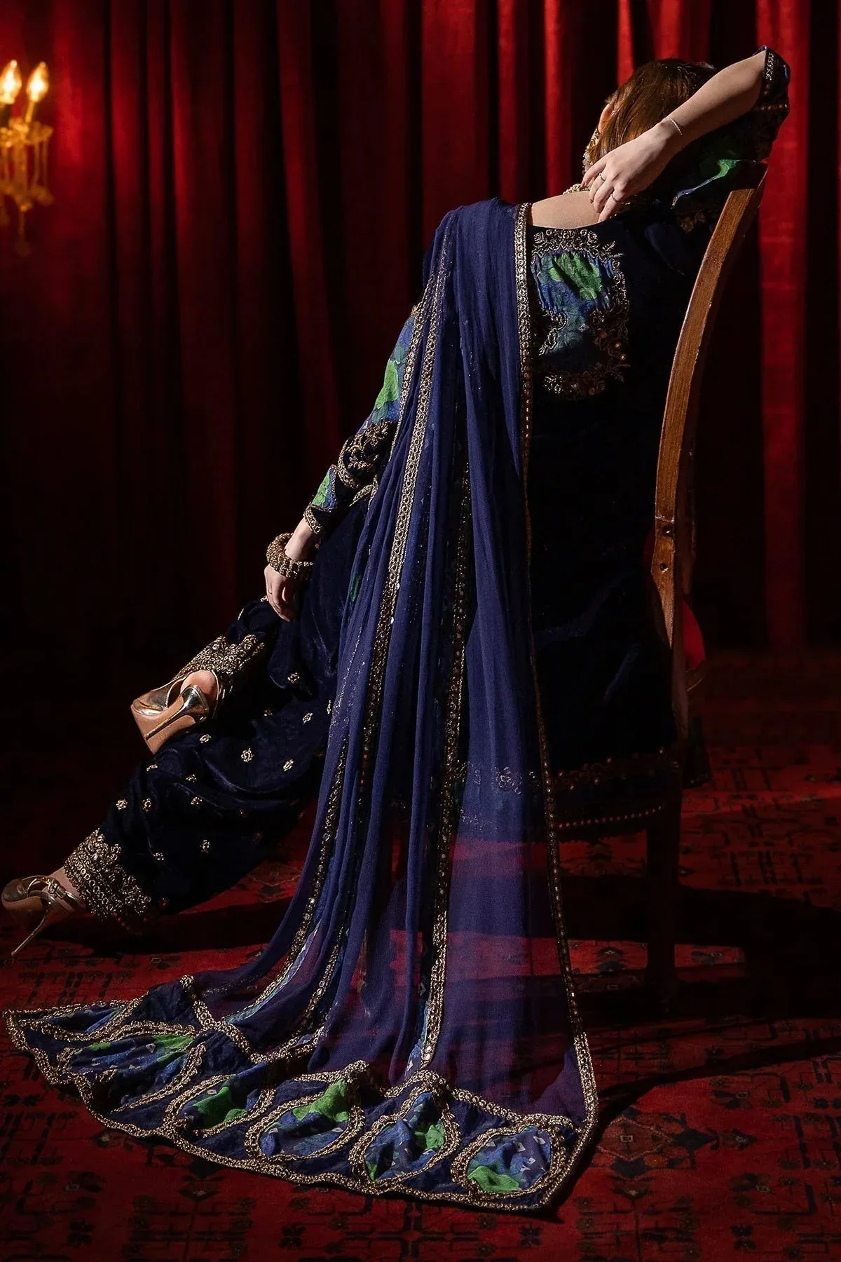 Charizma Signora Velvet Navy Blue Chiffon – view 2 – Poshaq