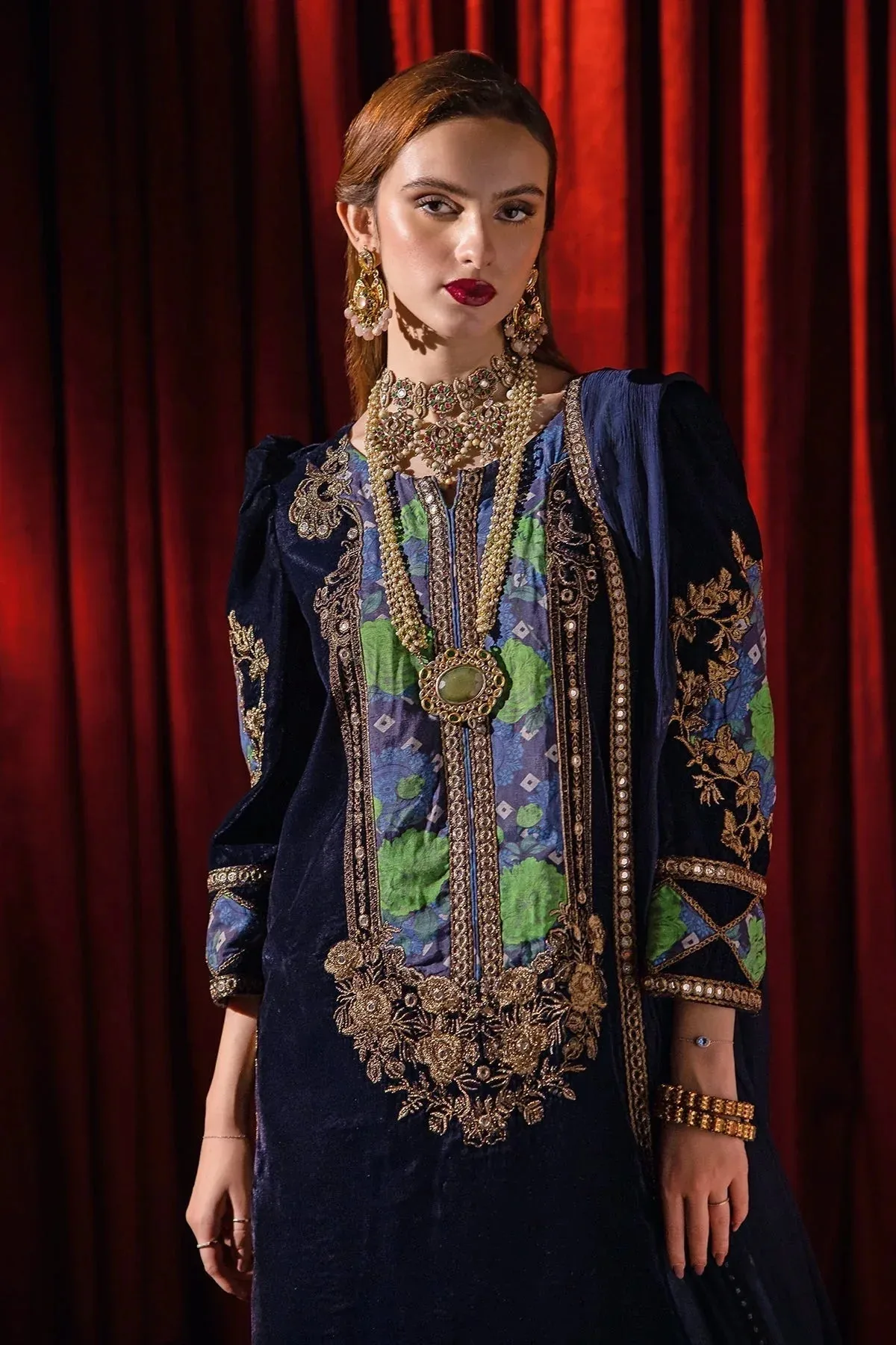 Charizma Signora Velvet Navy Blue Chiffon – view 3 – Poshaq