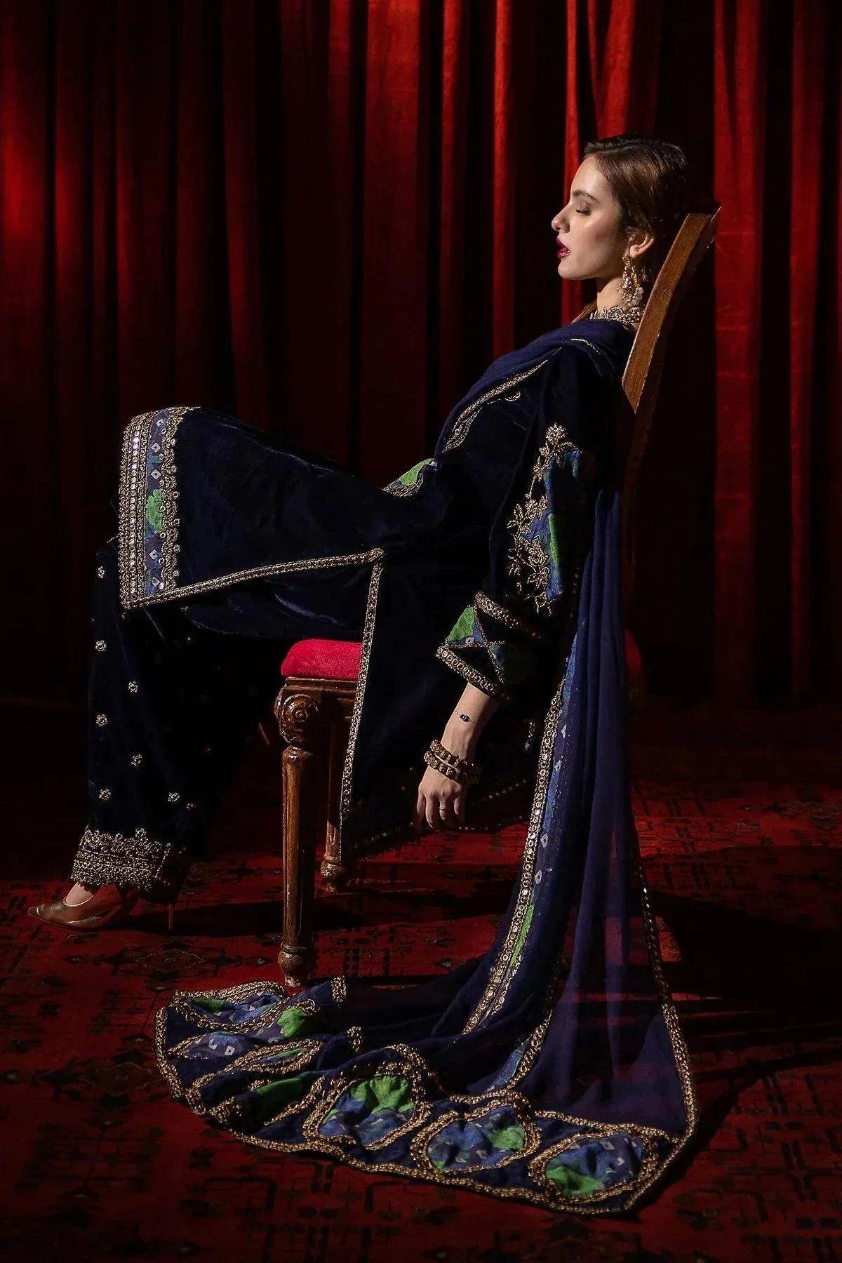 Charizma Signora Velvet Navy Blue Chiffon – view 4 – Poshaq