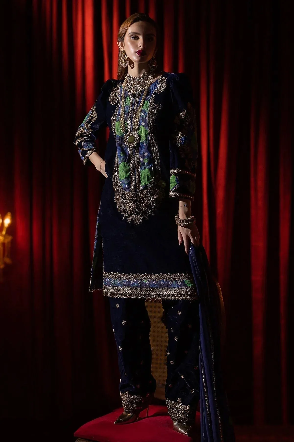 Charizma Signora Velvet Navy Blue Chiffon – view 5 – Poshaq