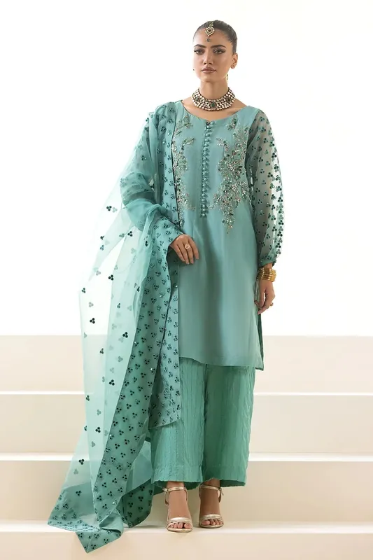 Charizma Festive Pret Teal Raw Silk – view 1 – Poshaq