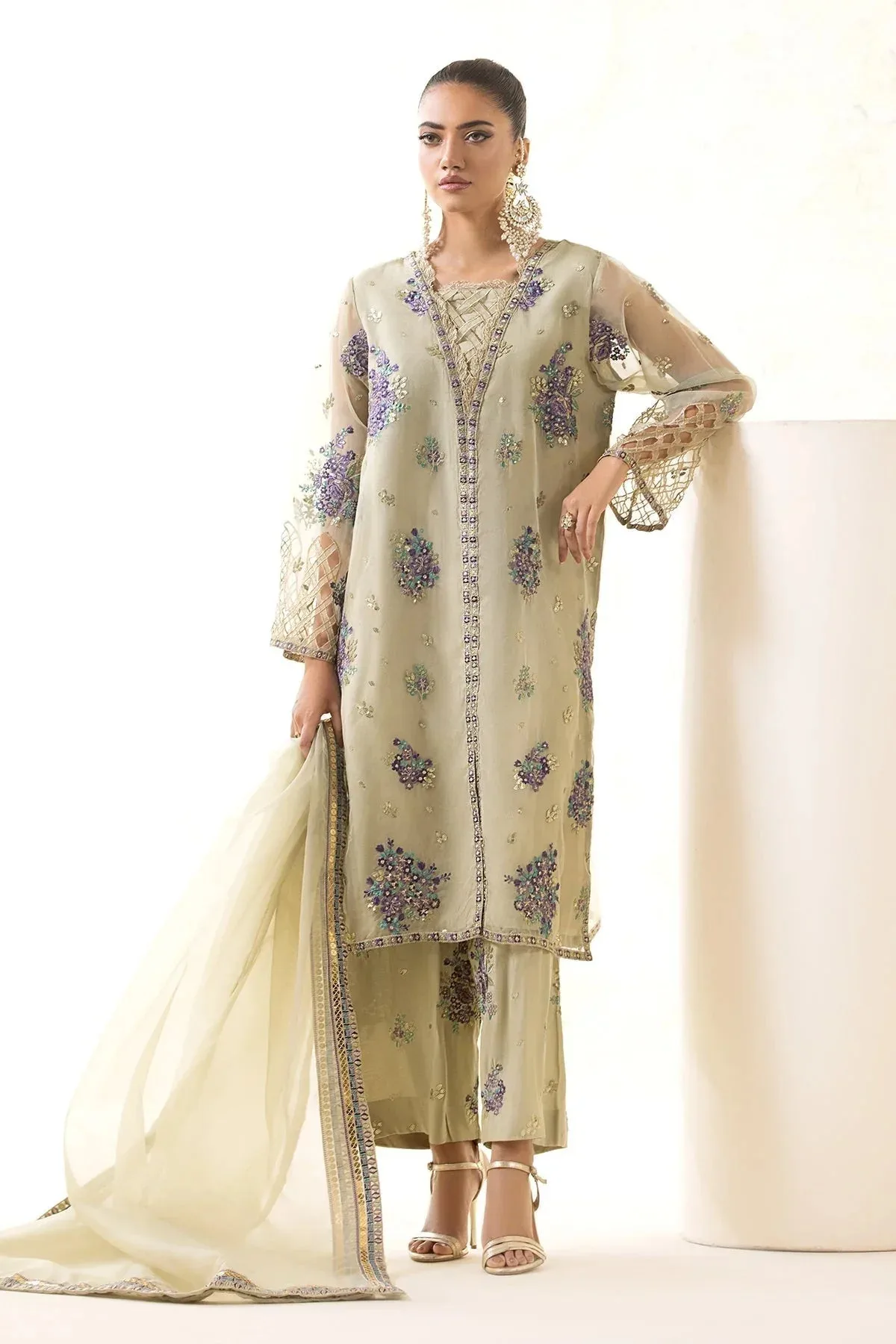 Charizma Festive Pret Olive Raw Silk – view 1 – Poshaq