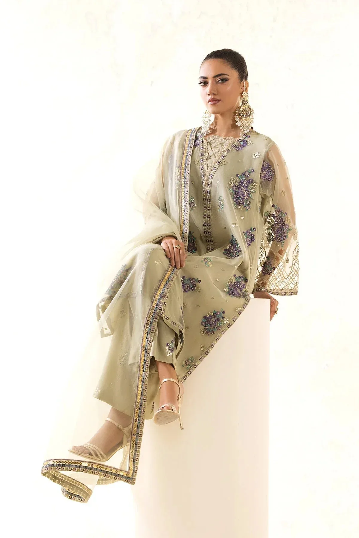 Charizma Festive Pret Olive Raw Silk – view 4 – Poshaq