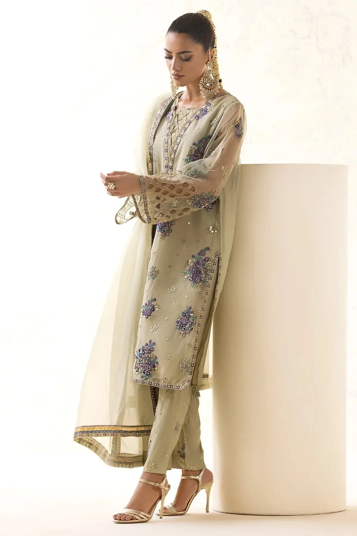 Charizma Festive Pret Olive Raw Silk – view 5 – Poshaq