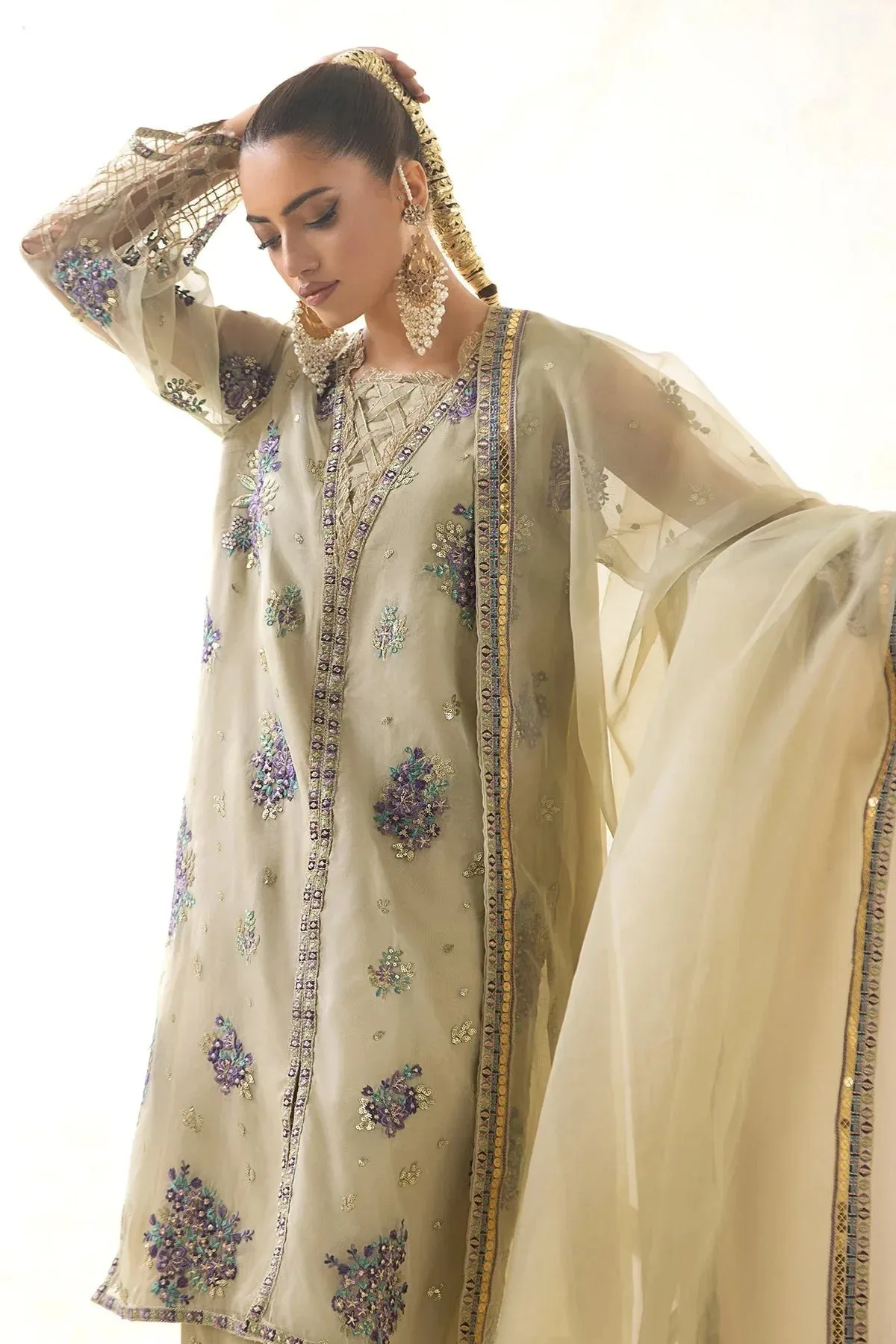 Charizma Festive Pret Olive Raw Silk – view 6 – Poshaq