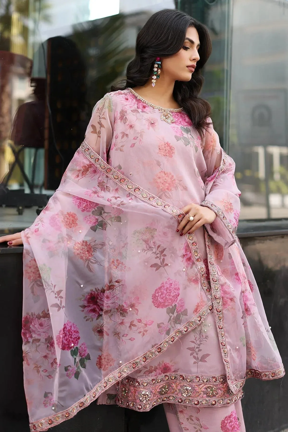 Charizma Festive Pret Pink Raw Silk – view 2 – Poshaq