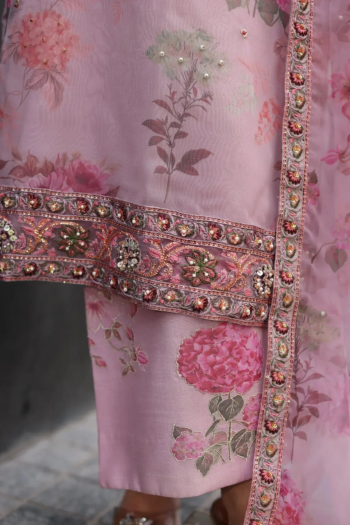 Charizma Festive Pret Pink Raw Silk – view 5 – Poshaq