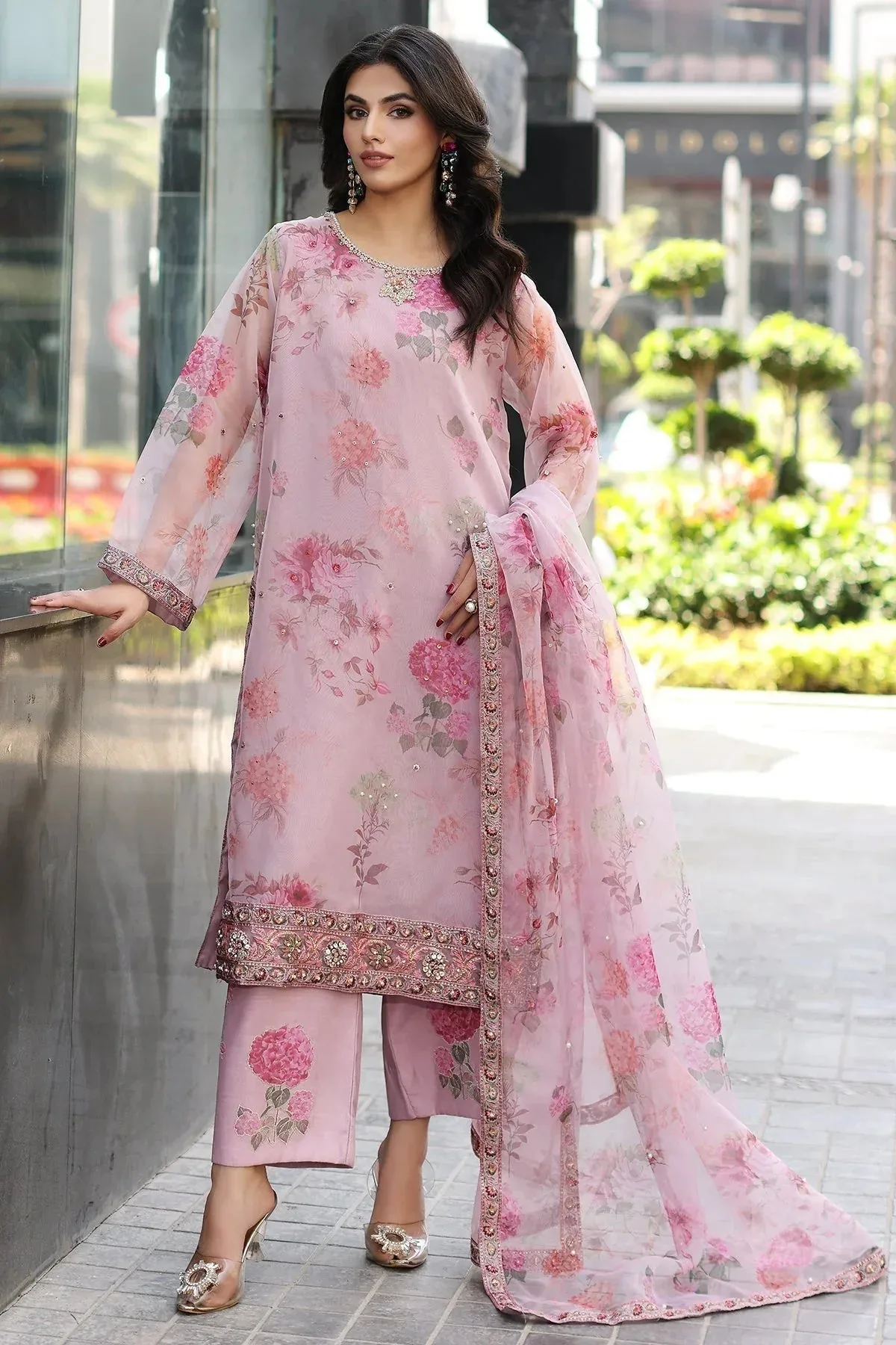 Charizma Festive Pret Pink Raw Silk – view 6 – Poshaq