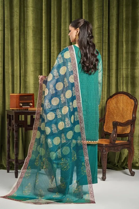 Charizma Festive Pret Teal Raw Silk – view 1 – Poshaq