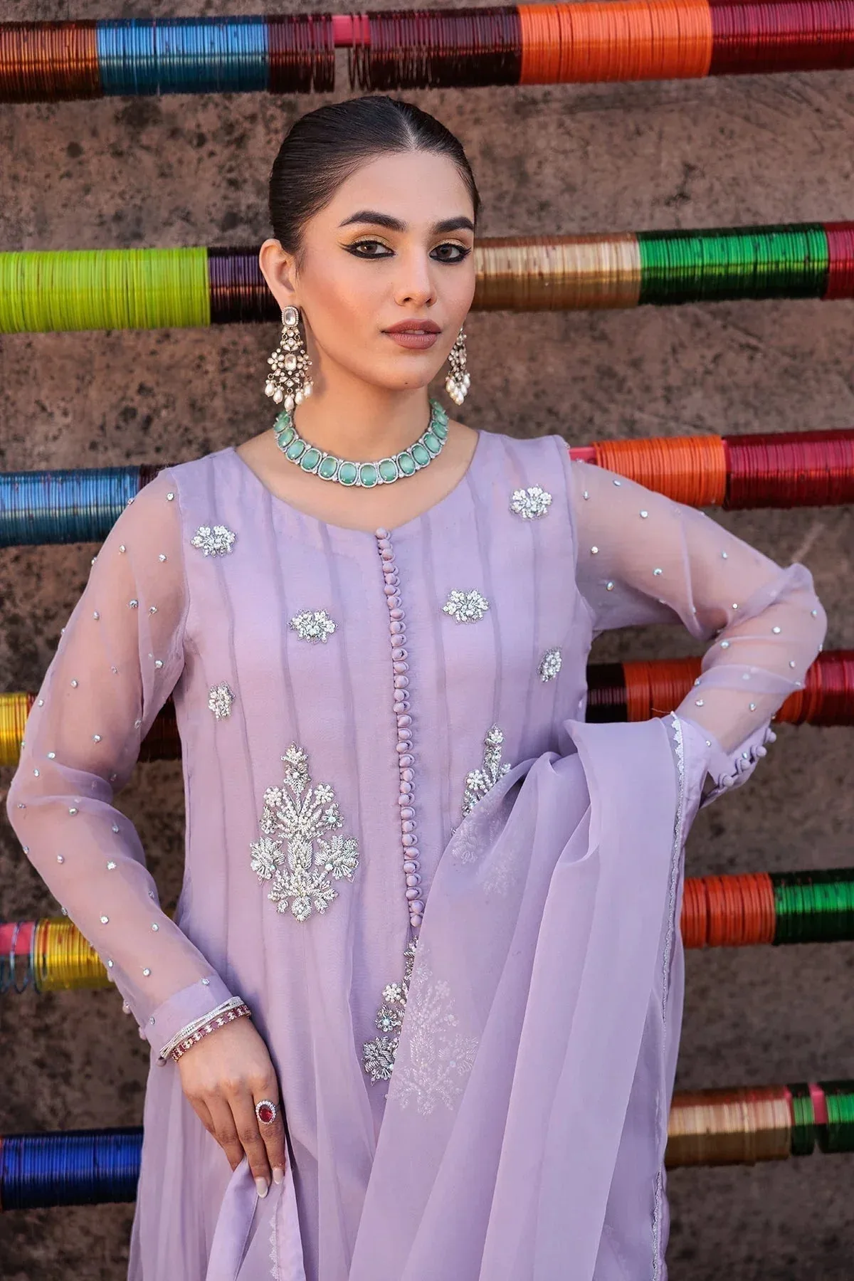 Charizma Festive Pret Lilac Raw Silk – view 2 – Poshaq