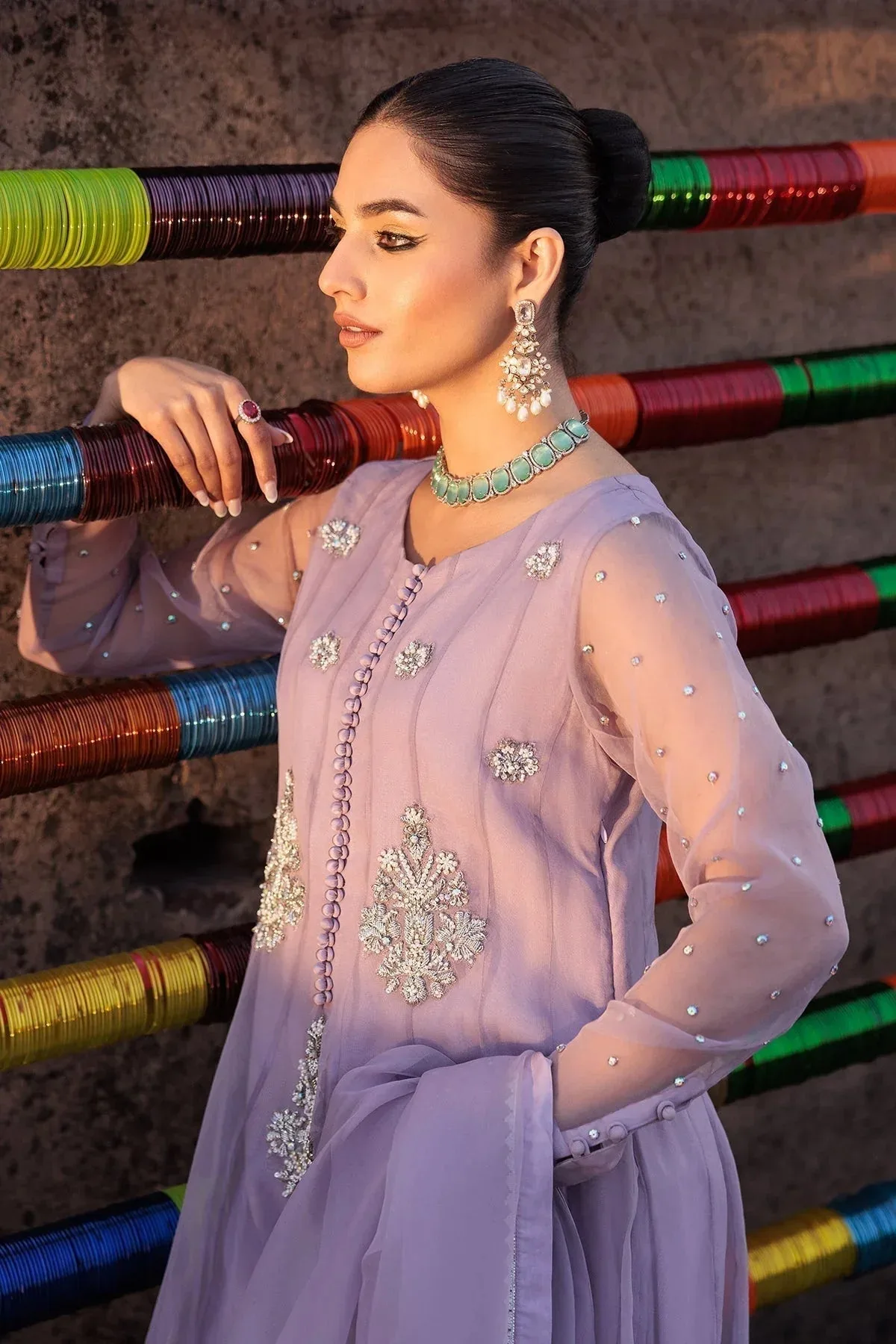Charizma Festive Pret Lilac Raw Silk – view 3 – Poshaq