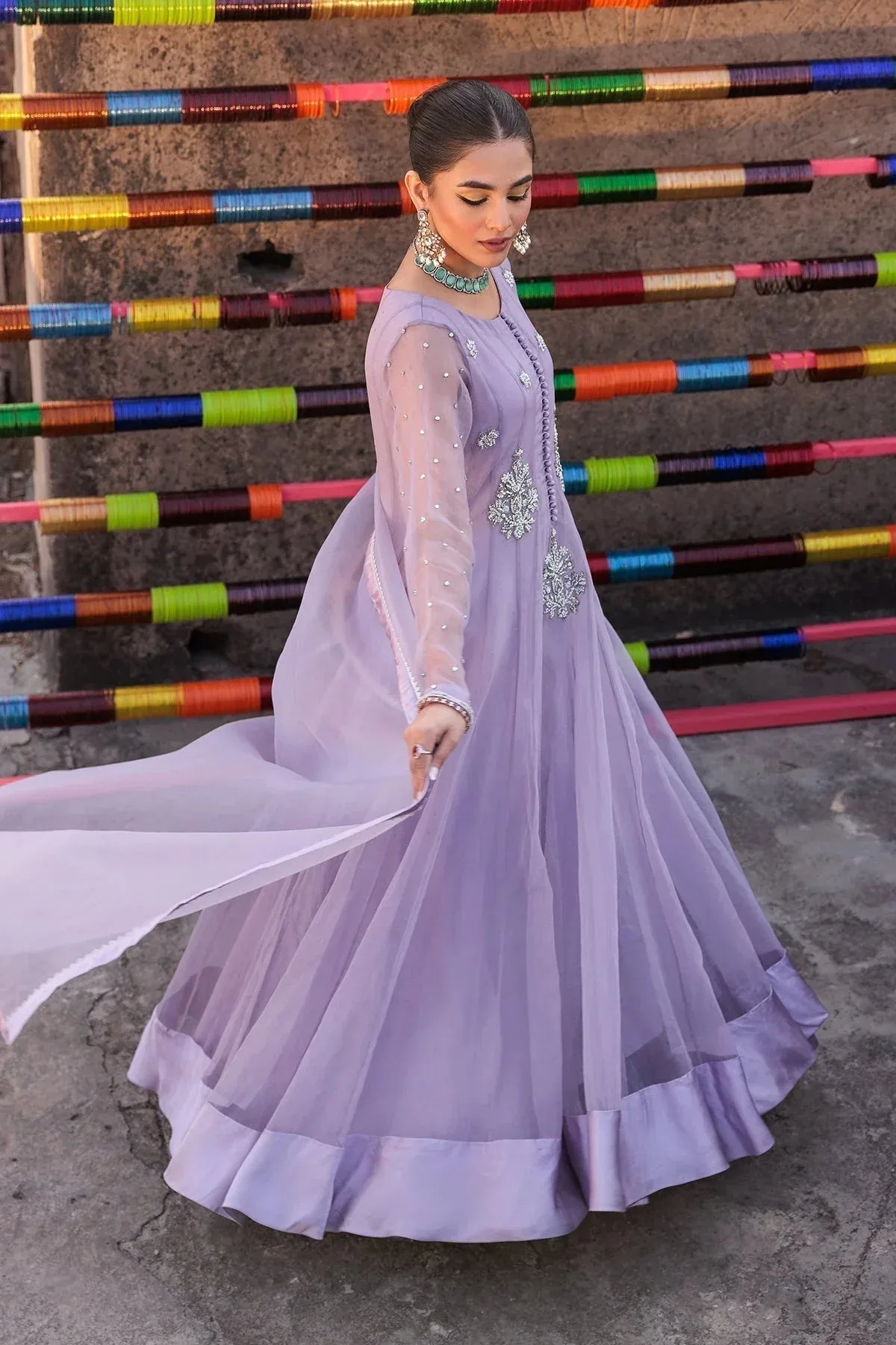 Charizma Festive Pret Lilac Raw Silk – view 4 – Poshaq