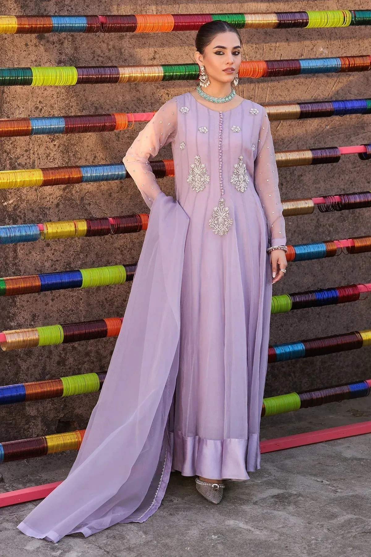 Charizma Festive Pret Lilac Raw Silk – view 6 – Poshaq