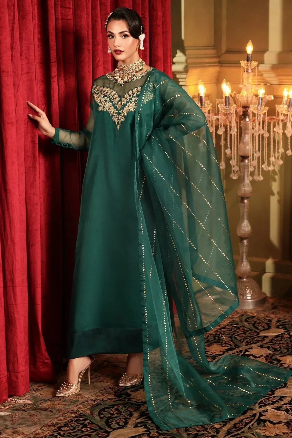Charizma Festive Pret Green Raw Silk – view 1 – Poshaq