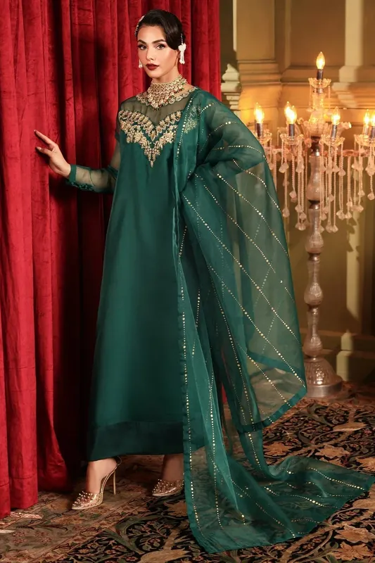 Charizma Festive Pret Green Raw Silk – view 1 – Poshaq