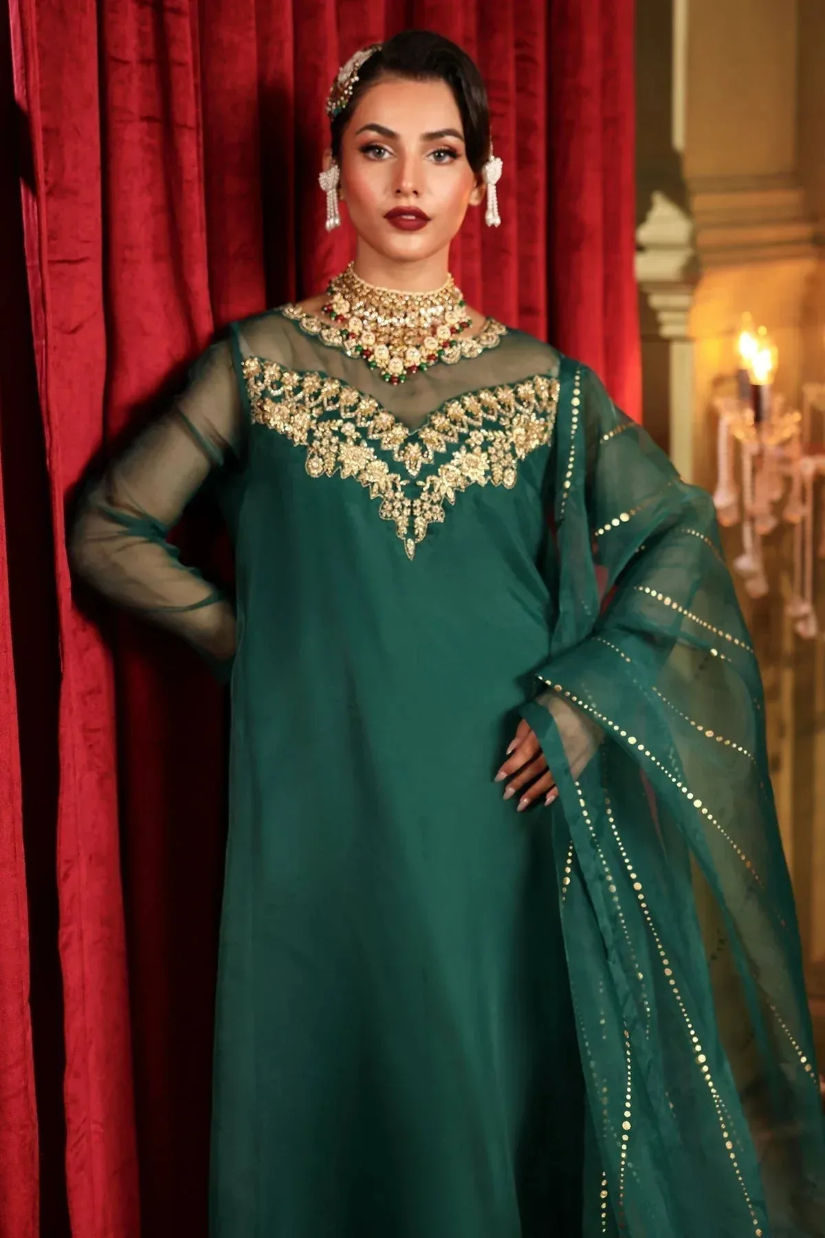 Charizma Festive Pret Green Raw Silk – view 2 – Poshaq