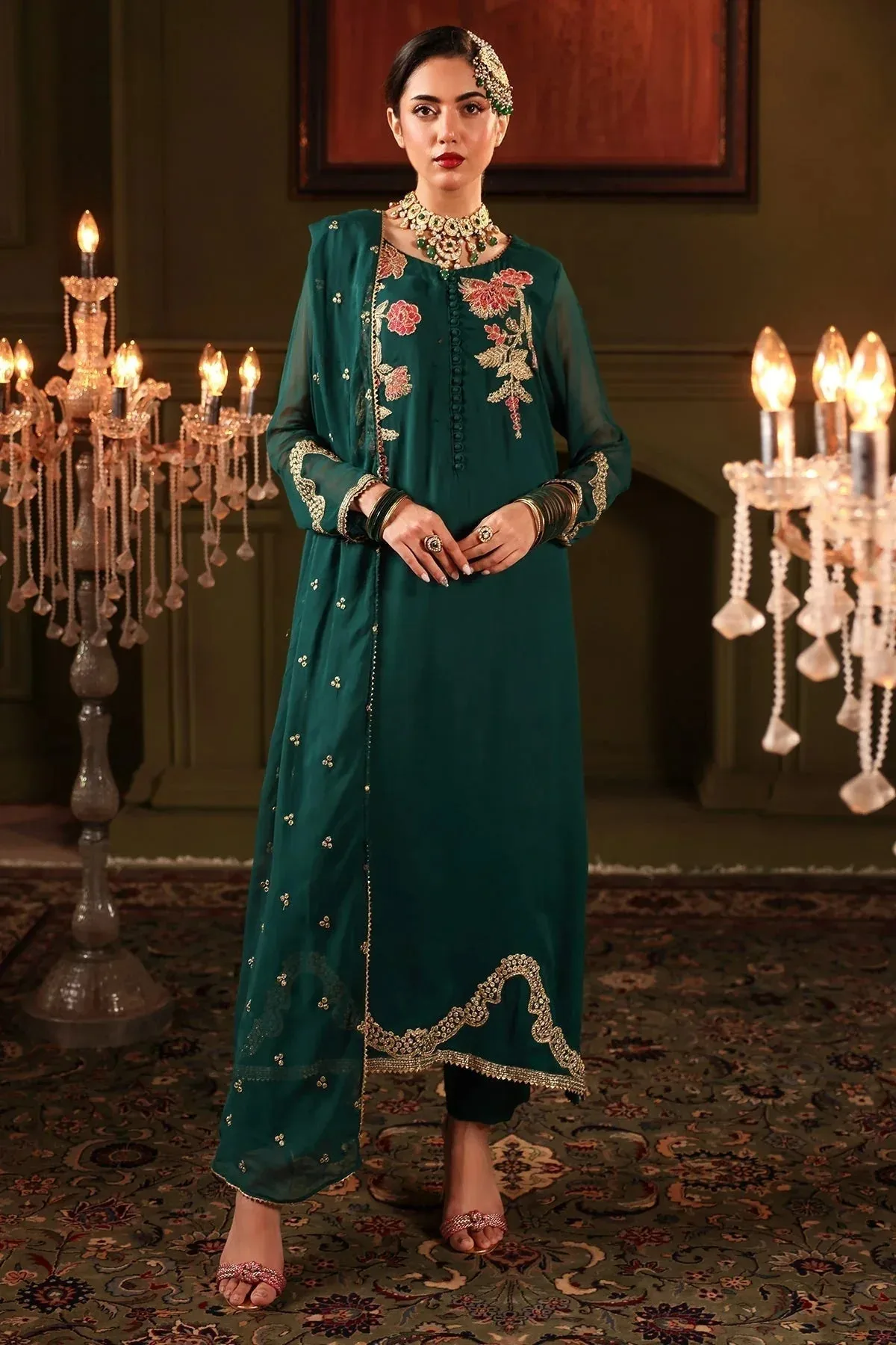 Charizma Festive Pret Green Raw Silk – view 1 – Poshaq