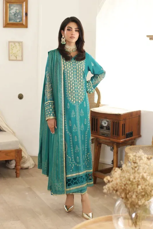 Charizma Meeras Formals 23 Teal Jacquard – view 1 – Poshaq