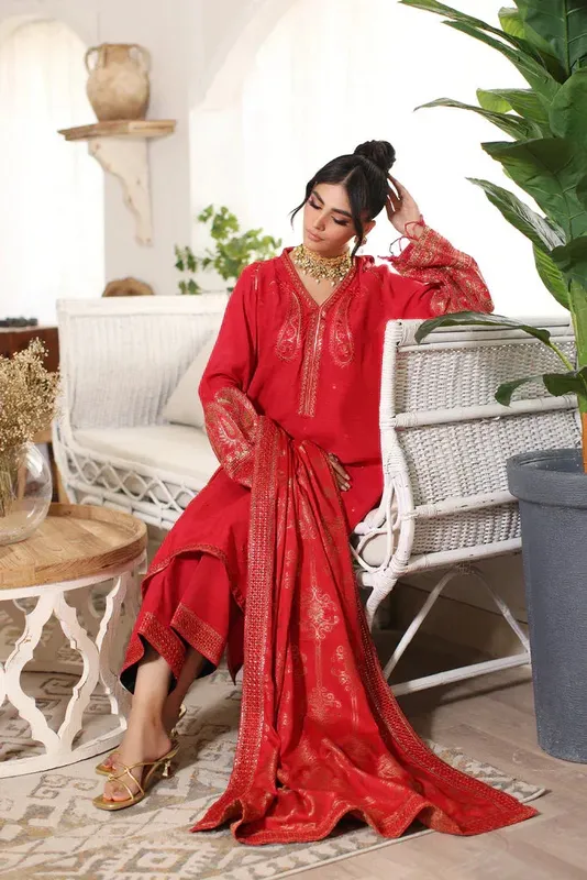 Charizma Meeras Formals 23 Red Jacquard – view 1 – Poshaq