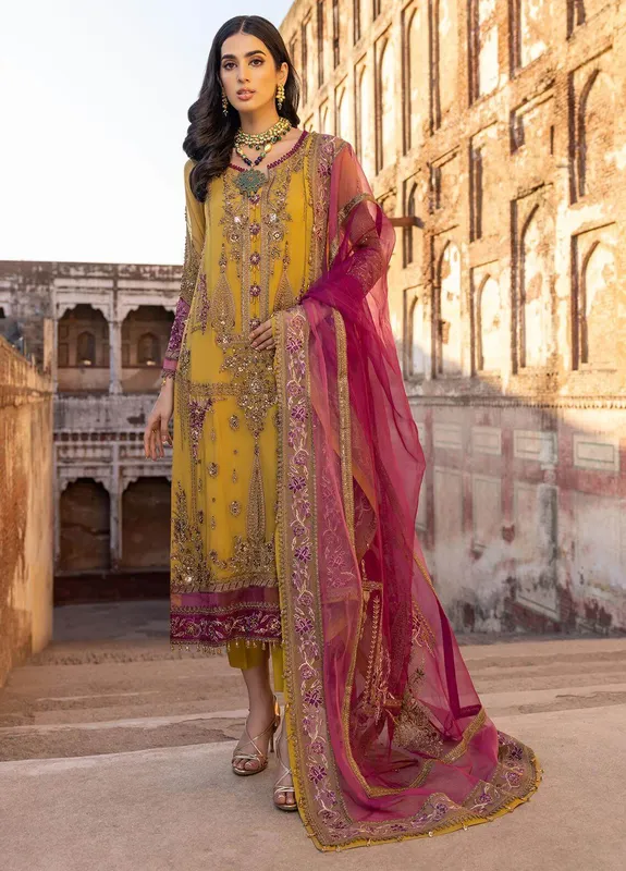 Charizma Dastan e Jashan 23 Mustard Raw Silk – view 1 – Poshaq