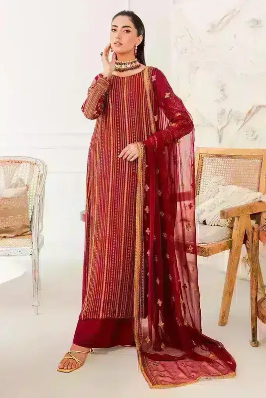 Charizma Zarposh Formals 23 Red Raw Silk – view 1 – Poshaq