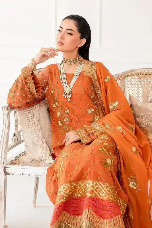 Charizma Zarposh Formals 23 Orange Raw Silk – view 1 – Poshaq