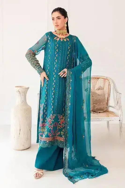 Charizma Zarposh Formals 23 Teal Raw Silk – view 1 – Poshaq