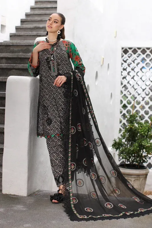 Charizma Print Melody Black Lawn – view 1 – Poshaq