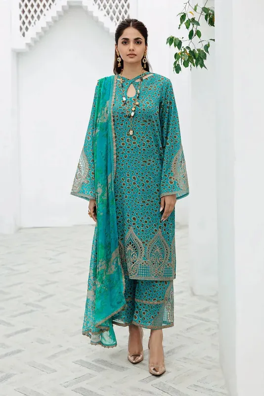 Charizma Rang e Bahar 24 Ferozi Chiffon – view 1 – Poshaq