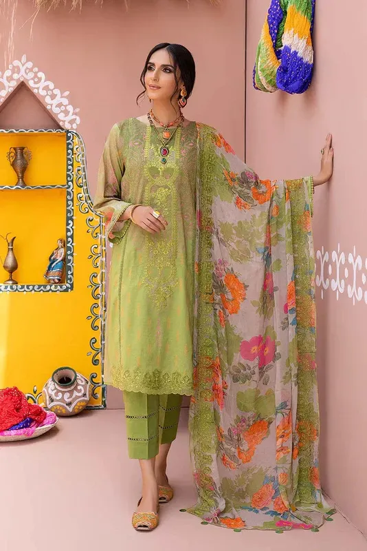 Charizma Chunri Collection 24 Green Chiffon – view 1 – Poshaq