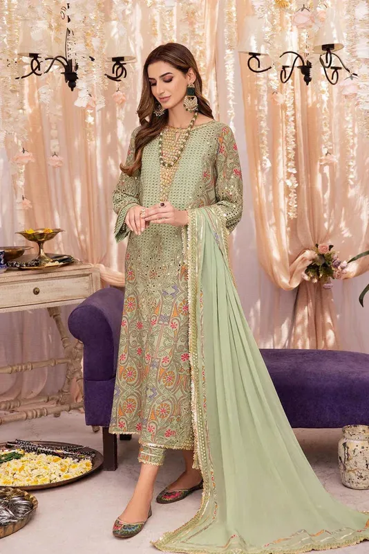 Charizma Luxury Embroidered Eid Collection Green Chiffon – view 1 – Poshaq
