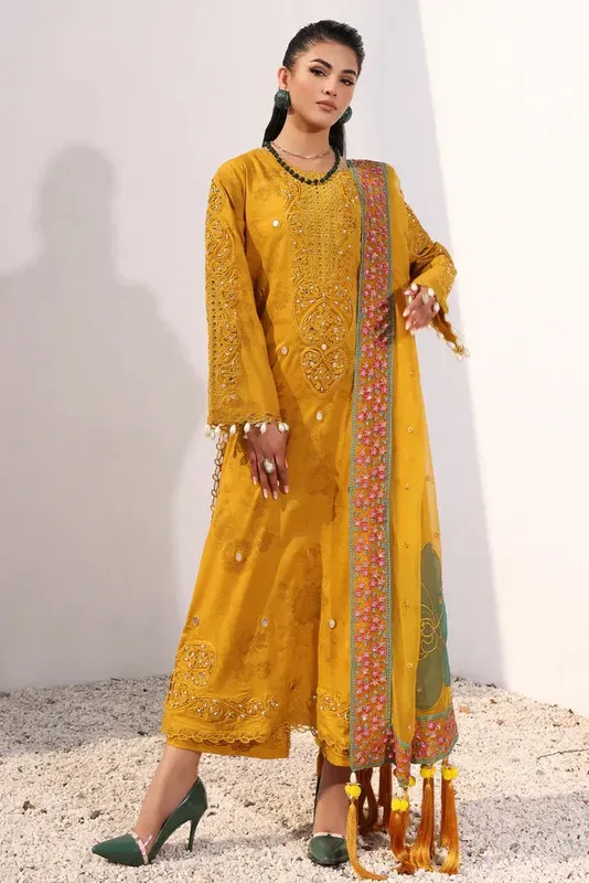Charizma Signature Festive 24 Mustard Chiffon – view 1 – Poshaq
