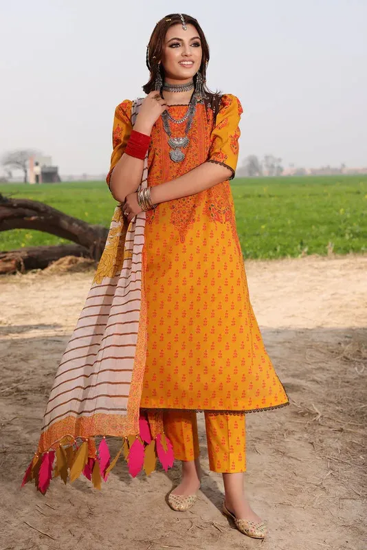 Charizma Signature Print Vol 1 Mustard Chiffon – view 1 – Poshaq