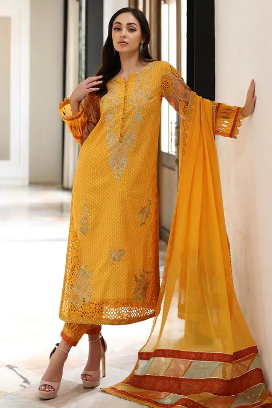 Charizma Ramzan Edit Mustard Organza – view 1 – Poshaq