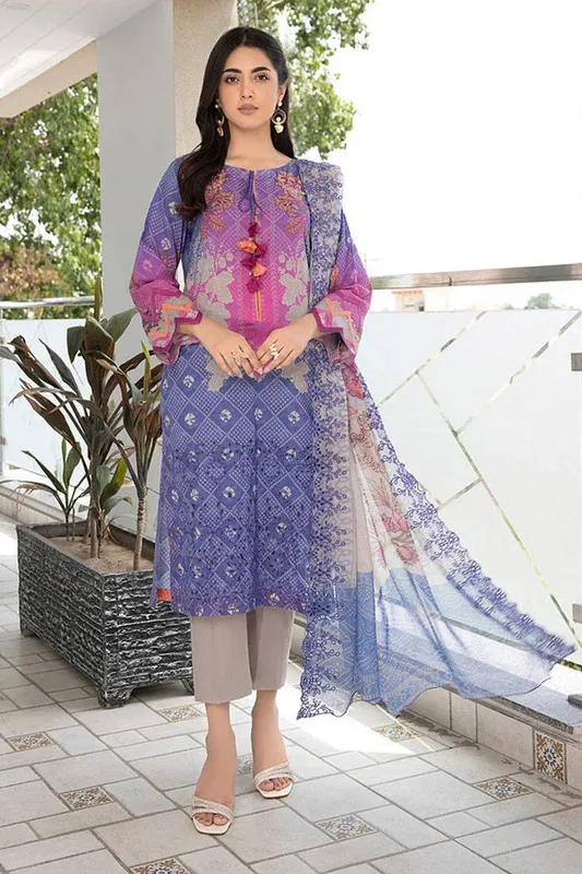 Charizma Combination Lawn Collection Lavender Chiffon – view 1 – Poshaq