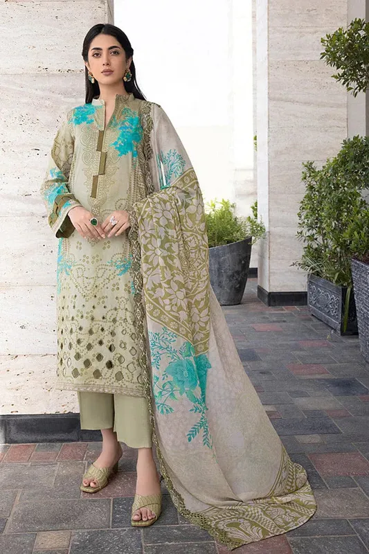 Charizma Combination Lawn Collection Green Chiffon – view 1 – Poshaq