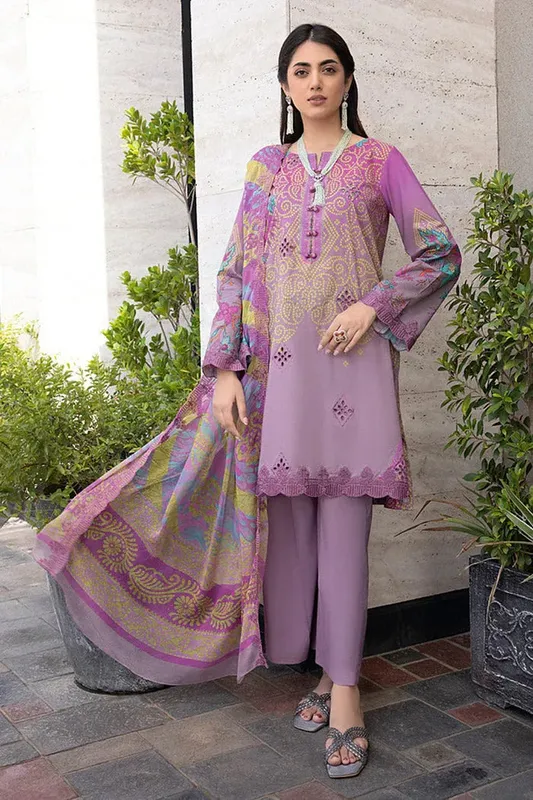 Charizma Combination Lawn Collection Purple Chiffon – view 1 – Poshaq