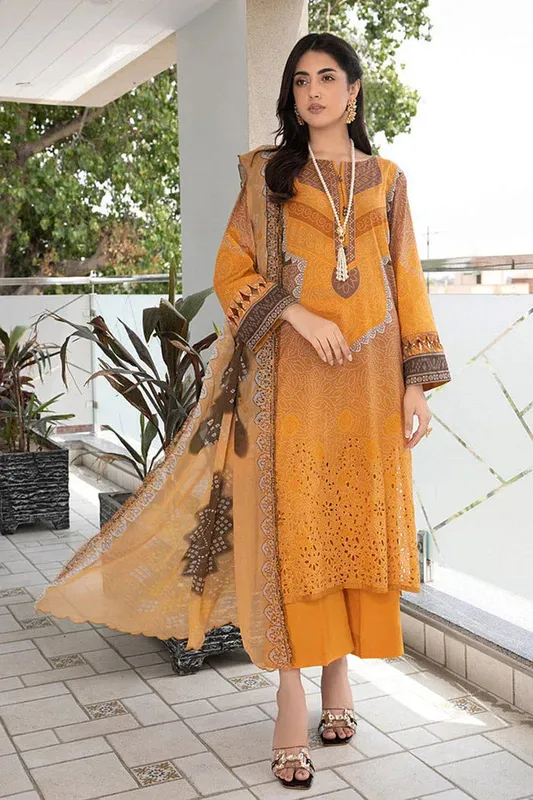 Charizma Combination Lawn Collection Orange Chiffon – view 1 – Poshaq