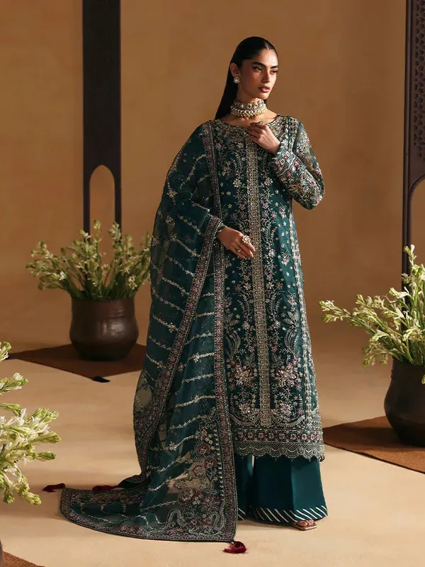 Gulaal Wedding 25 Green Raw Silk – view 1 – Poshaq