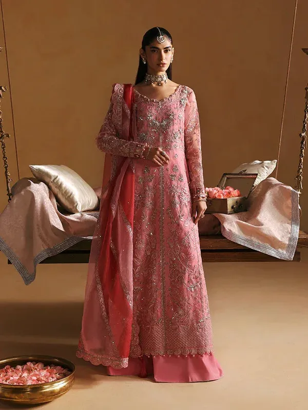Gulaal Wedding 25 Coral Raw Silk – view 1 – Poshaq
