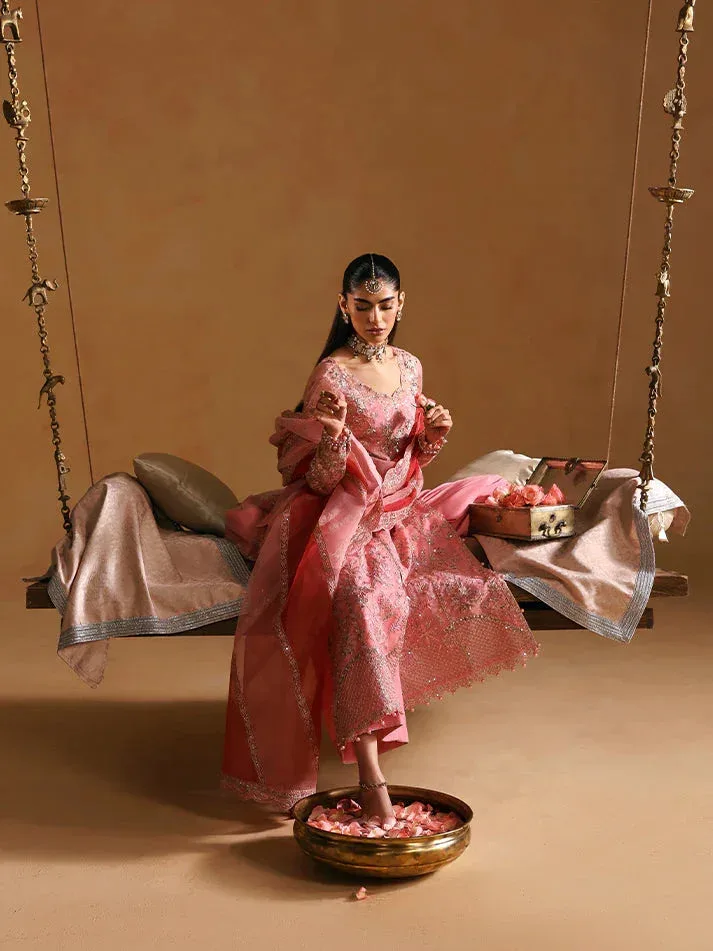 Gulaal Wedding 25 Coral Raw Silk – view 6 – Poshaq