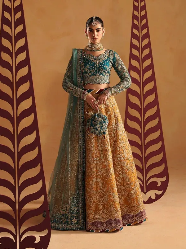 Gulaal Wedding 25 Green Raw Silk – view 1 – Poshaq