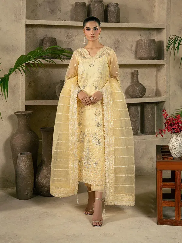 Gulaal Azira Luxury Formals Pastel Yellow Raw Silk – view 1 – Poshaq
