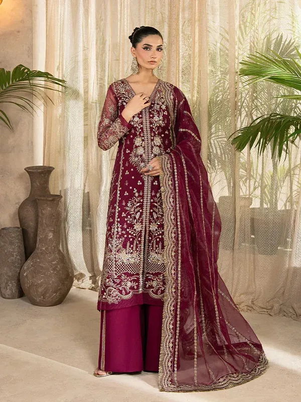 Gulaal Azira Luxury Formals Carmine Raw Silk – view 1 – Poshaq