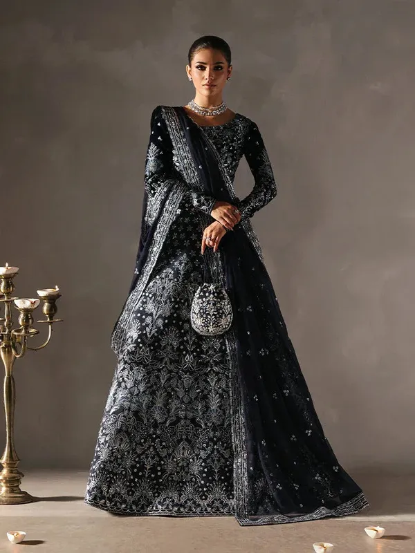 Gulaal Marais Velvet Navy Blue Raw Silk – view 1 – Poshaq
