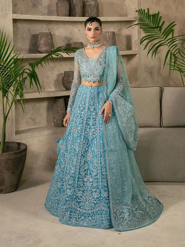 Gulaal Azira Luxury Formals Turqiouse Raw Silk – view 1 – Poshaq