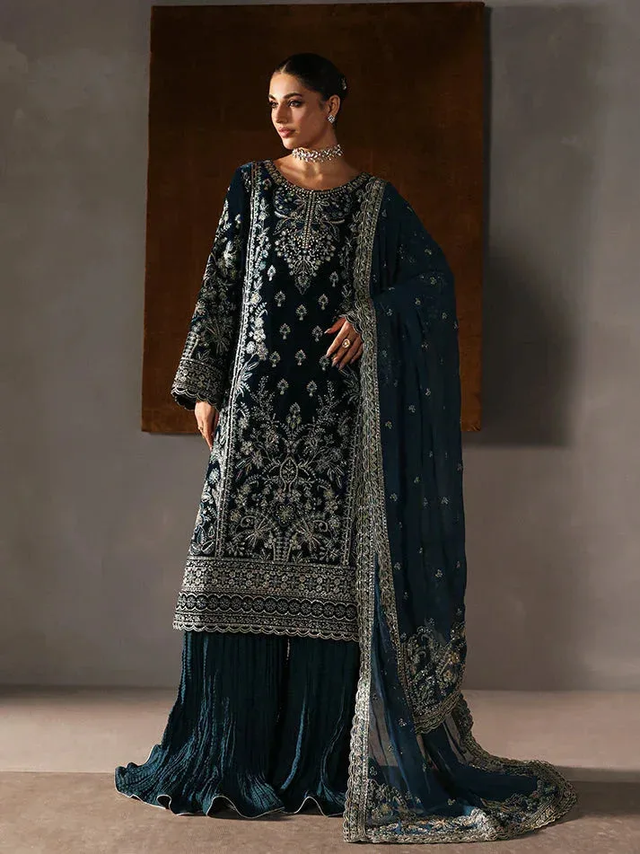 Gulaal Marais Velvet Dark Teal Blue Raw Silk – view 1 – Poshaq